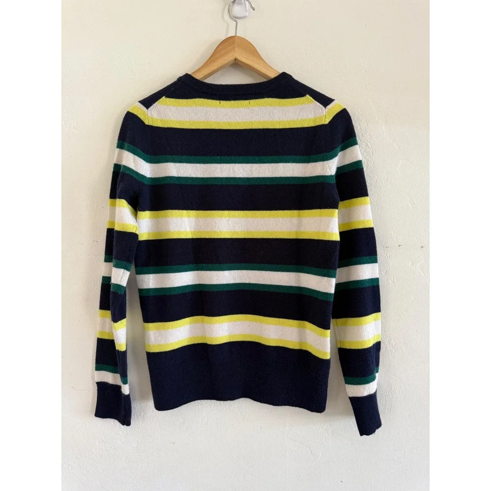 Banana Republic 100% Cashmere Striped Crew Neck Sweater Navy Green Yellow Small
